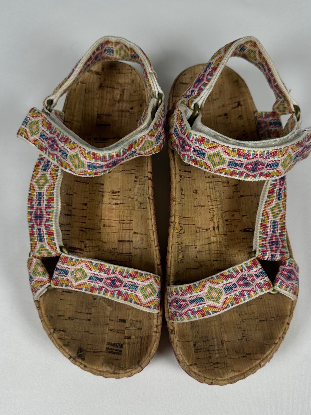 Born Sirena Multi Fabric Geometric Cork Platform Women's Sandals Size 7